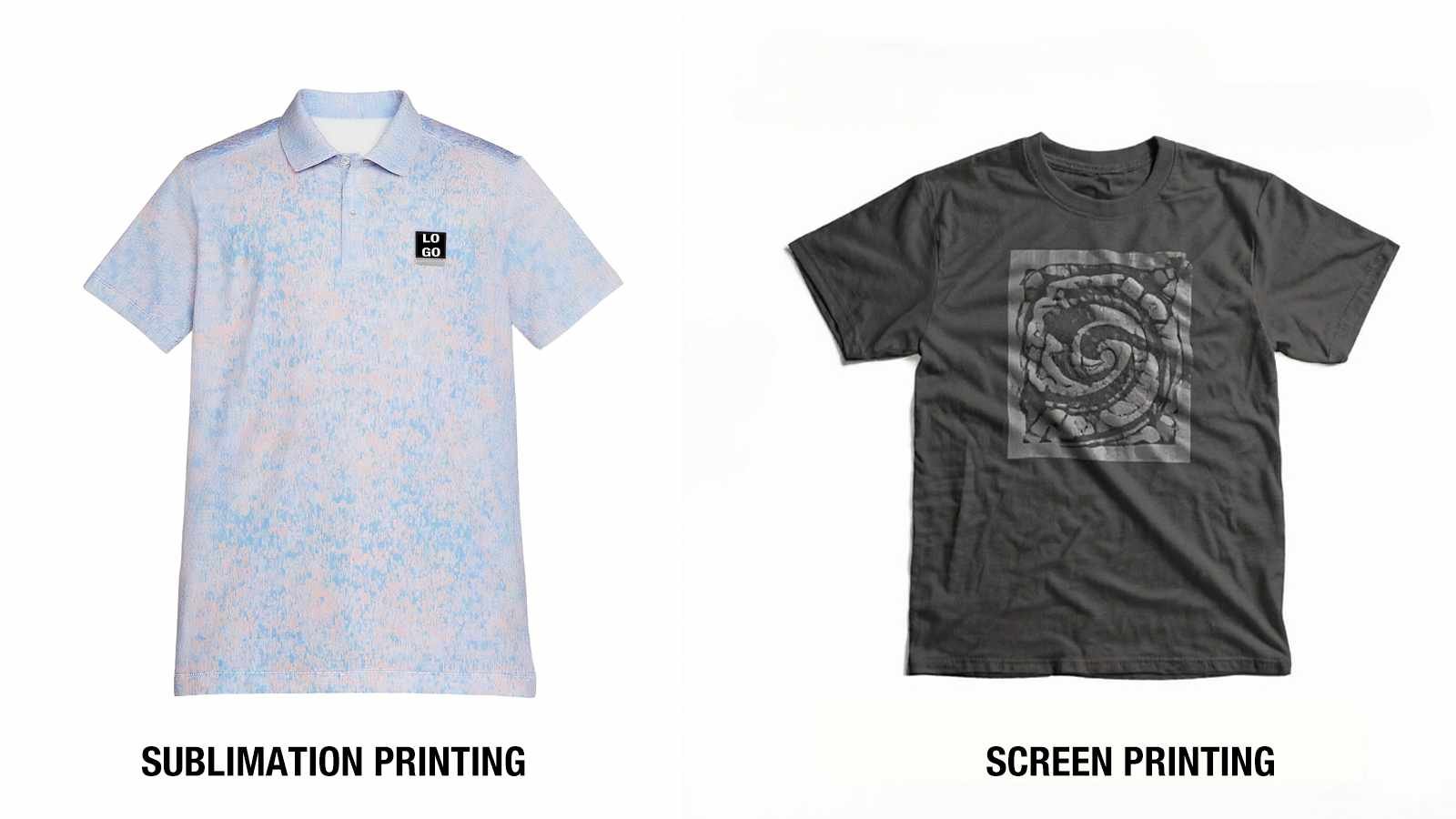 Comparison chart of sublimation vs screen printing features